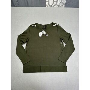 Preswick & Moore Petite PXL Rosin Green Boat Neck Button Shoulder Top NEW